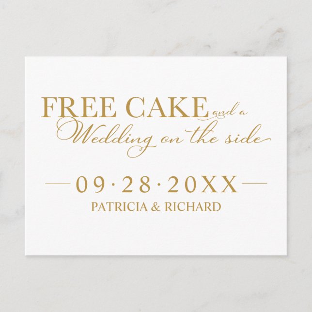 Free Cake Funny Wedding Save the Date Non Foto Postkarte (Vorderseite)
