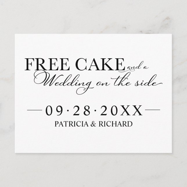 Free Cake Funny Wedding Save the Date Non Foto Postkarte (Vorderseite)