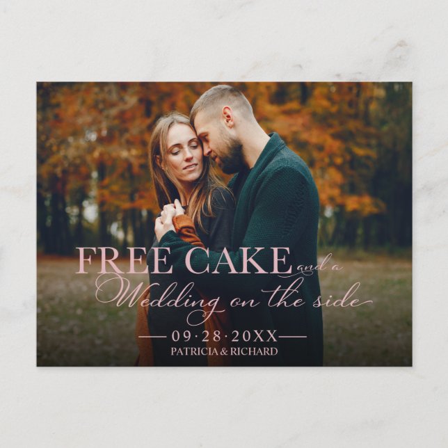 Free Cake Funny Wedding Save the Date Volles Foto Postkarte (Vorderseite)