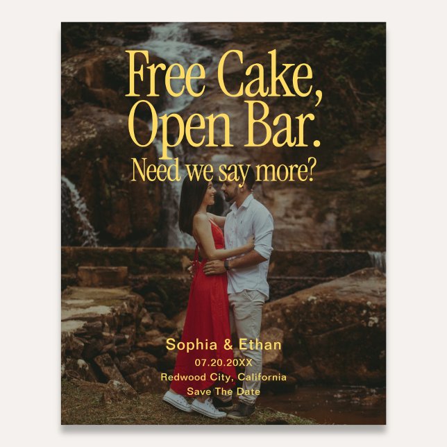 Free Cake Open Bar Retro Photo Save The Date Flyer (Von Creator hochgeladen)