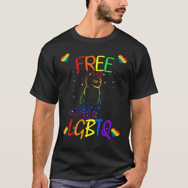Free Cats Hearts LGBTQ Lesbian Prides T-Shirt (Vorderseite)