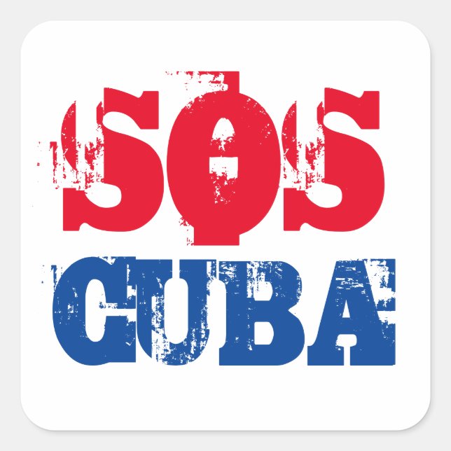 Free Cuba SOS Kuba Rot Blau Quadratischer Aufkleber (Vorderseite)