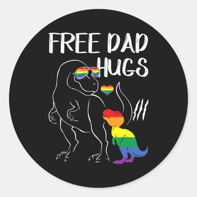 Free Dad Hugs LGBT Pride Dad Dinosaur Rex  Runder Aufkleber (Vorderseite)