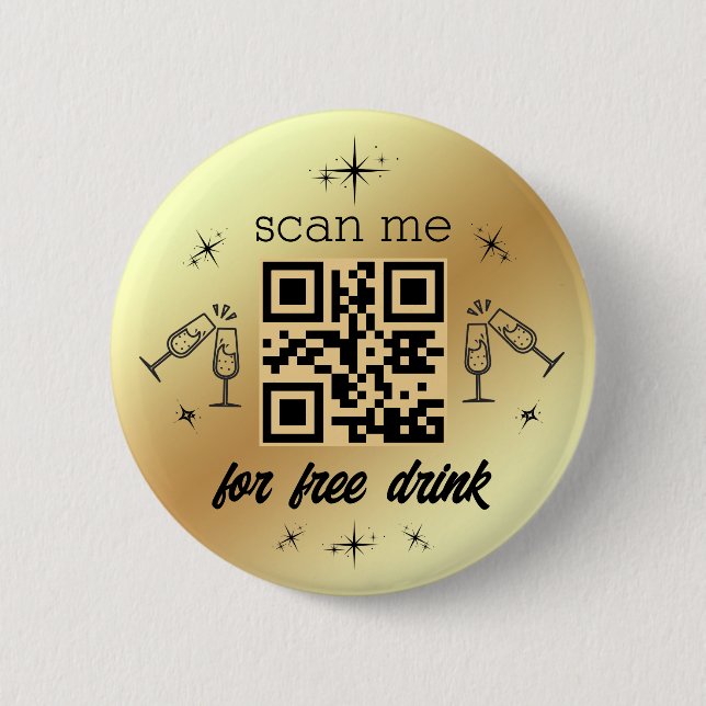 Free Drink qr Code Gold metallisch stilvoll Button (Vorderseite)