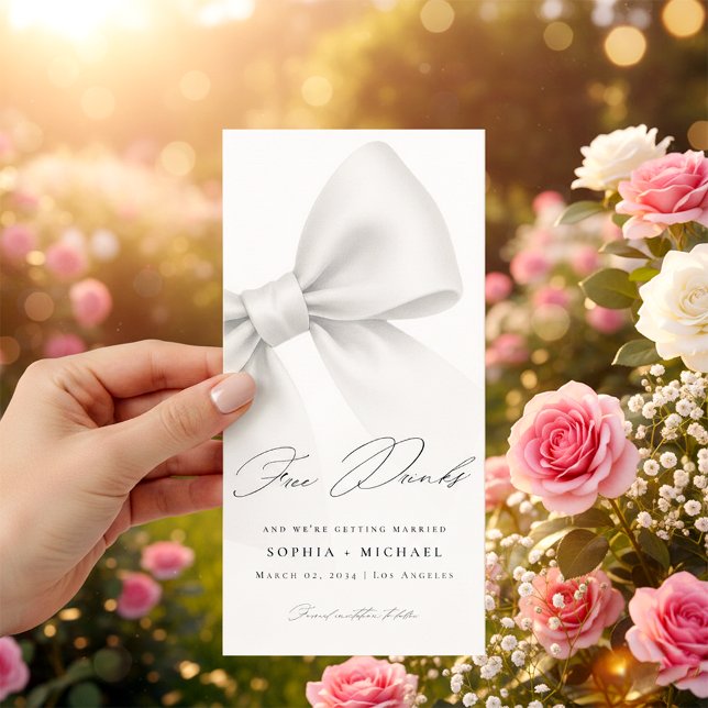 Free Drinks Elegant Bow Modern Wedding Bookmark Save The Date (Von Creator hochgeladen)