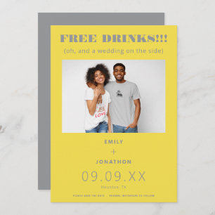 Free Drinks Foto Lässig Gelb Grau Save the Date