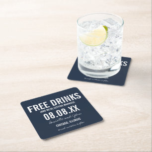 Free Drinks Funny Navy Save the Date Rechteckiger Pappuntersetzer