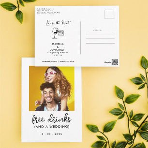 Free Drinks Funny Save the Date Foto Postkarte
