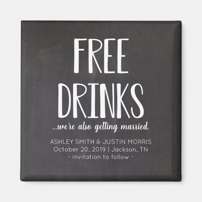 Free Drinks Funny Save the Date Magnete (Vorne)