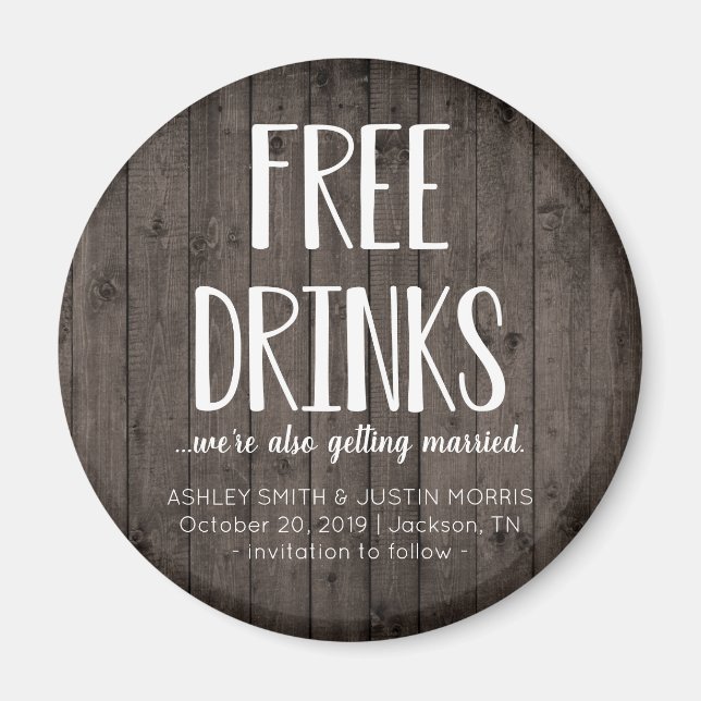 Free Drinks Funny Save the Date Magnete (Vorne)