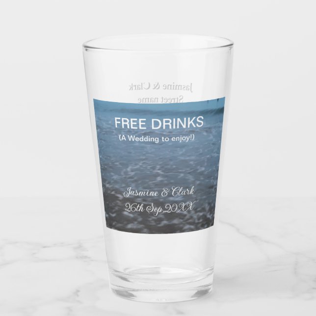 Free drinks save the date beach wedding add name  glas (Vorderseite)
