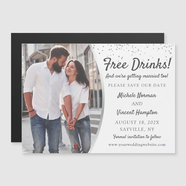 Free Drinks Silver Foto Speichern Sie das Date Mag Magnetkarte (Vorne/Hinten)
