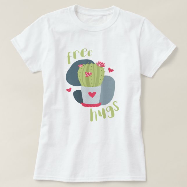 Free Hugs and Hearts Cactus T-Shirt (Design vorne)
