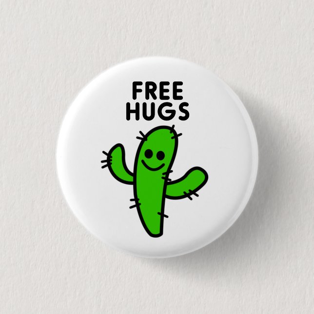 Free Hugs Cactus Funny Button (Vorderseite)