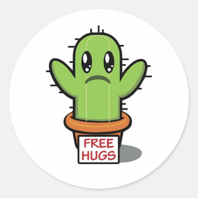 Free Hugs - Cactus Funny Spaß Runder Aufkleber (Vorderseite)