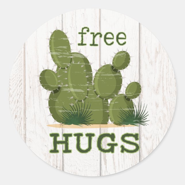 Free Hugs Cactus Runder Aufkleber (Vorderseite)