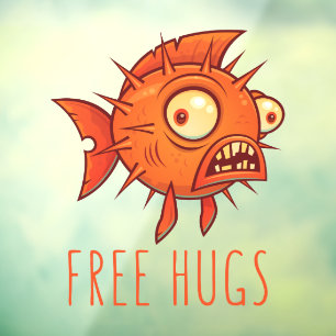 Free Hugs Cartoon Blowfish Fensteraufkleber
