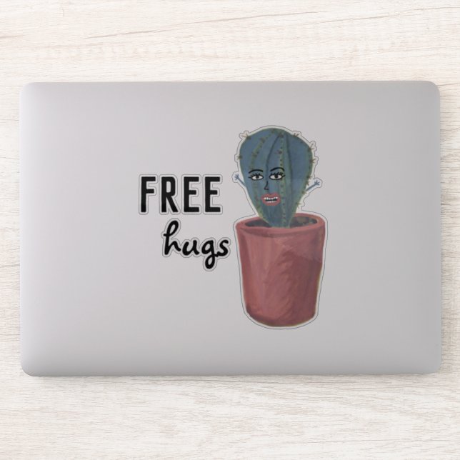 FREE HUGS Crazy Cactus Lady Funny Watercolor Aufkleber (Computer)