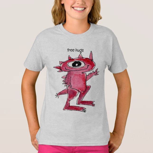 Free Hugs Pink Alien T-Shirt (Vorderseite)
