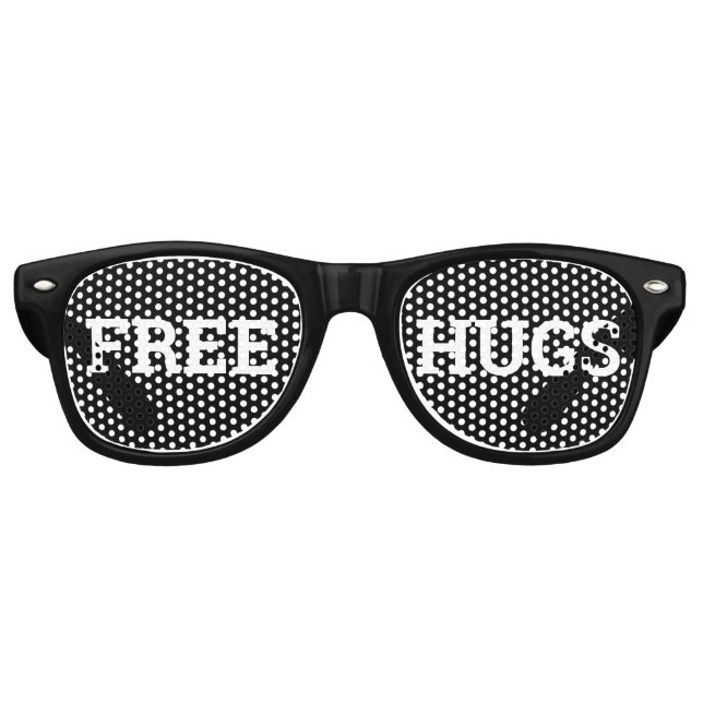 FREE HUGS Retroschatten / Fun Party Sonnenbrille (Vorderseite)