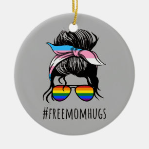 Free Mama Hugs IV - Messy Bun Rainbow Gay Trans Keramik Ornament