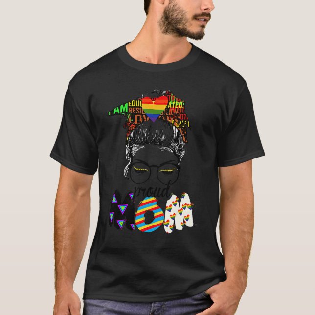 Free Mama Hugs Messy Bun Lgbt Pride Sun Rainbow Te T-Shirt (Vorderseite)