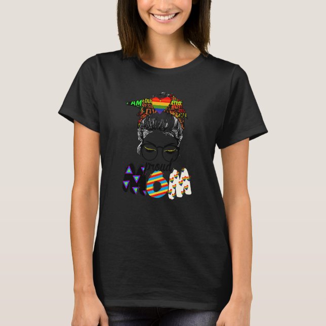 Free Mama Hugs Messy Bun Lgbt Pride Sun Rainbow Te T-Shirt (Vorderseite)