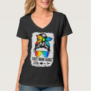 Free Mama Hugs Messy Bun Rainbow Lgbt Pride Mother T-Shirt