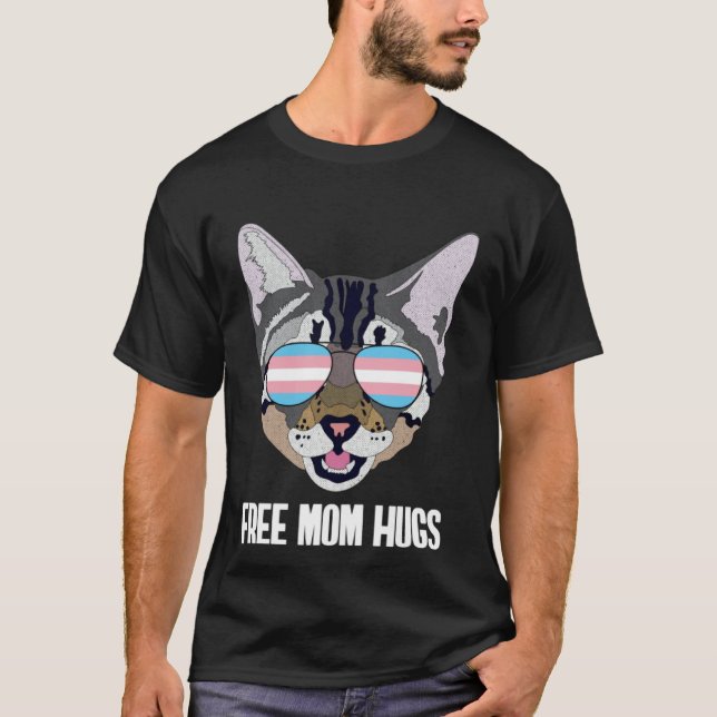 Free Mom Hugs Funny Cat Trans Pride T-Shirt (Vorderseite)