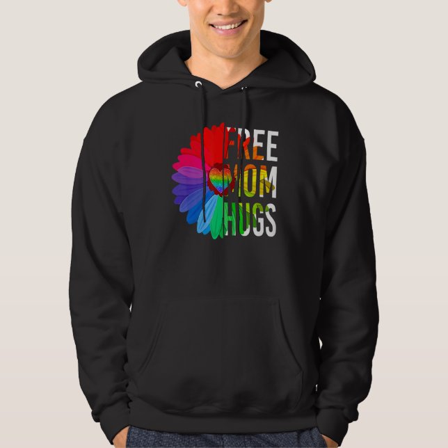 Free Mom Hugs Gay Pride LGBT Daisy Rainbow Flower  Hoodie (Vorderseite)