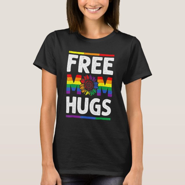 Free Mom Hugs LGBT Pride Leopard Sunflower Rainbow T-Shirt (Vorderseite)