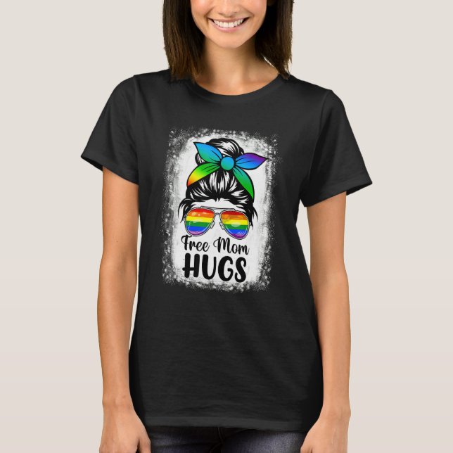 Free Mom Hugs Messy Bun Pansexual Pride Rainbow Fl T-Shirt (Vorderseite)