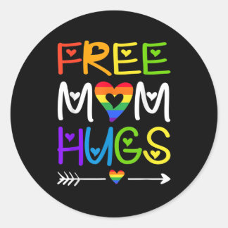 Free Mom Hugs Rainbow Heart LGBT Pride Month Runder Aufkleber