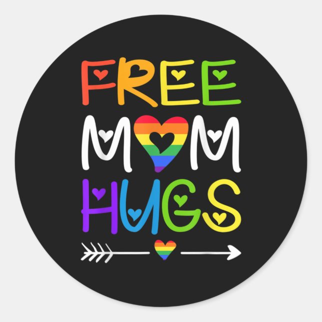 Free Mom Hugs Rainbow Heart LGBT Pride Month Runder Aufkleber (Vorderseite)