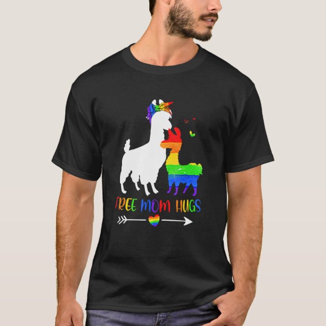 Free Mom Hugs Rainbow Heart Mama Llama Lgbt Pride  T-Shirt (Vorderseite)