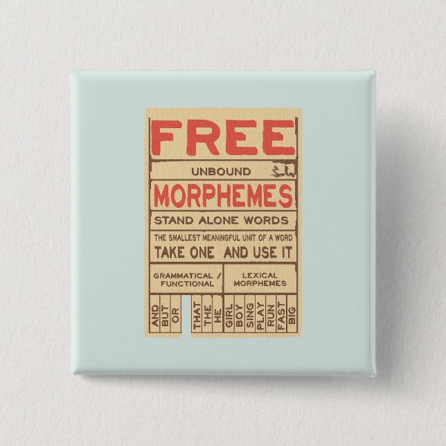Free Morphemes Funny Grammar English Phonics Button (Vorderseite)