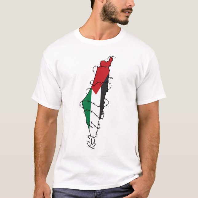 Free Palestine Barbed Wire Map Palästinensische Fr T-Shirt (Vorderseite)