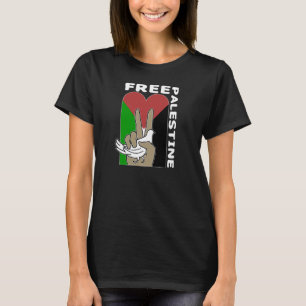 Free Palestine Dove Heart Peace Schild Dunkles Hem T-Shirt