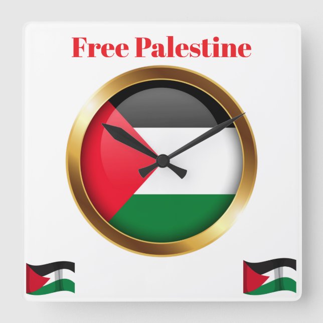 Free Palestine Emblem Flag Wall Clock Quadratische Wanduhr (Vorderseite)