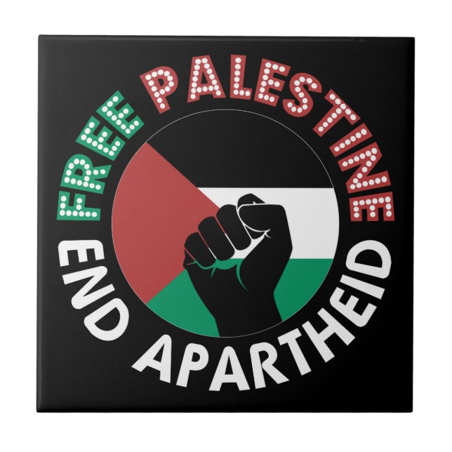 Free Palestine End Apartheid Flag Schwarz Fliese (Vorderseite)