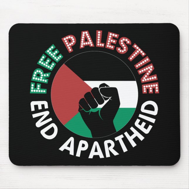 Free Palestine End Apartheid Flag Schwarz Mousepad (Vorne)