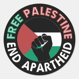 Free Palestine End Apartheid Flag Schwarz Runder Aufkleber