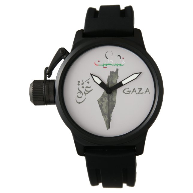 Free Palestine Gaza Watch - Camouflage-Design Armbanduhr (Vorderseite)