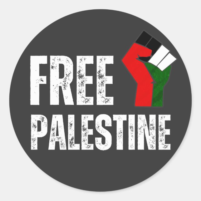 FREE PALESTINE HANDFIST schwarz Runder Aufkleber (Vorderseite)