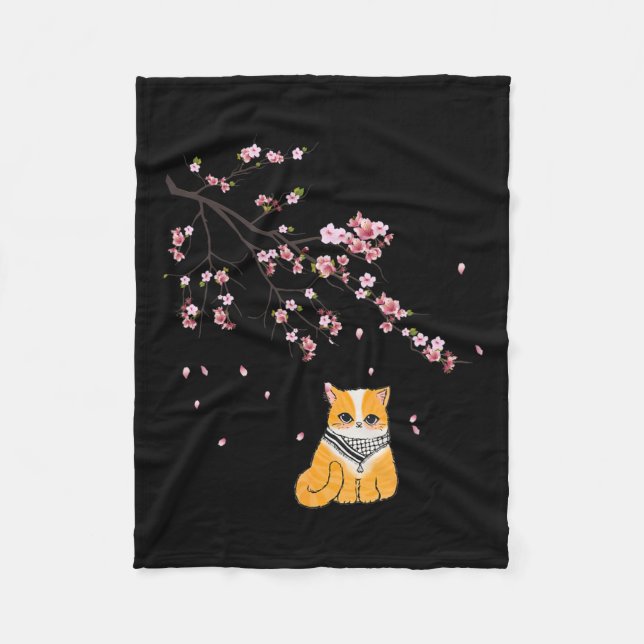 Free Palestine Niedlich Cat Cherry Blossom Sakura  Fleecedecke (Vorderseite)