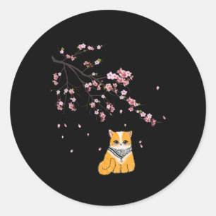 Free Palestine Niedlich Cat Cherry Blossom Sakura Runder Aufkleber
