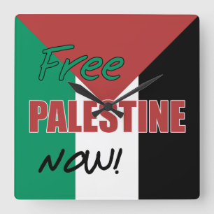 Free Palestine Now Palestinian Flag Quadratische Wanduhr