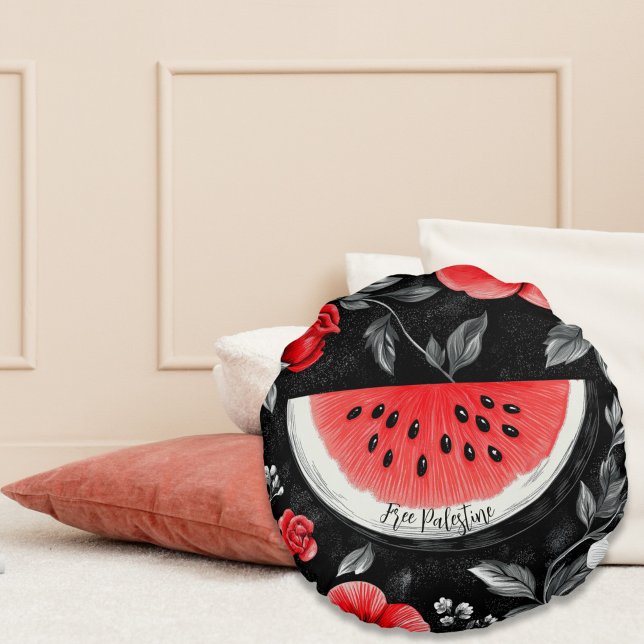 Free Palestine Watermelon Rundes Kissen (Free Palestine Round Throw Pillow)