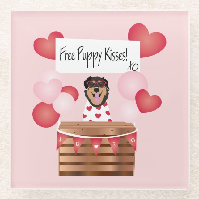 Free Puppy Kisses Valentine Dog Glasuntersetzer (Vorderseite)