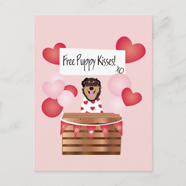 Free Puppy Kisses Valentine Dog Pink Postkarte (Vorderseite)